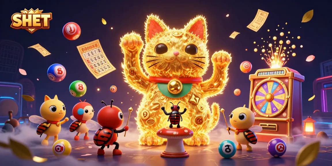 Win big with SH BET in this vibrant 3D casino scene featuring lucky symbols, fireworks, and exciting gaming elements.