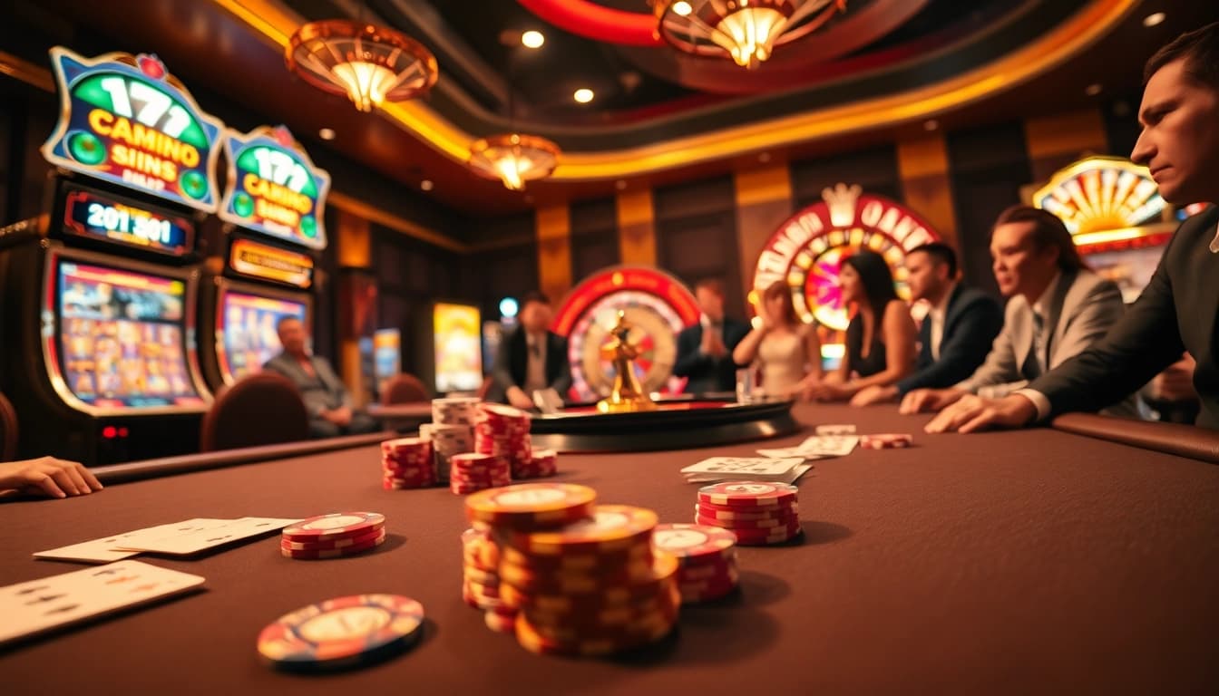 Experience the luxury of Luck8 with an engaging casino scene featuring poker, roulette, and vibrant slots.