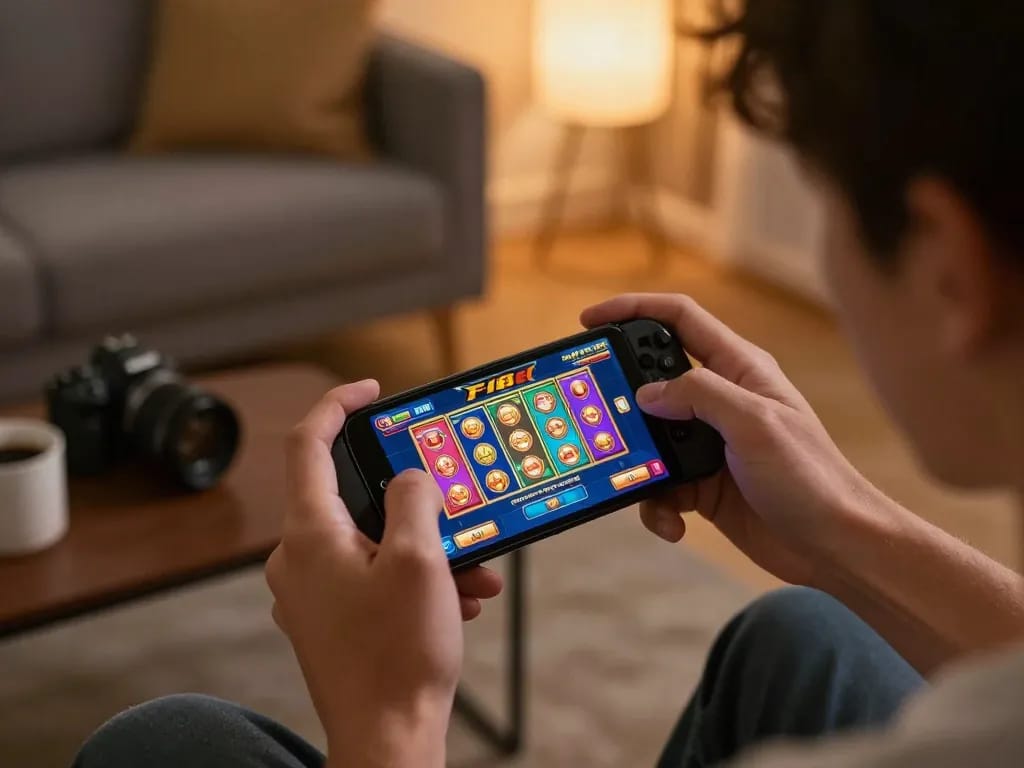 Person enjoying an exciting game at F168 mobile casino, showcasing vibrant gameplay on smartphone.