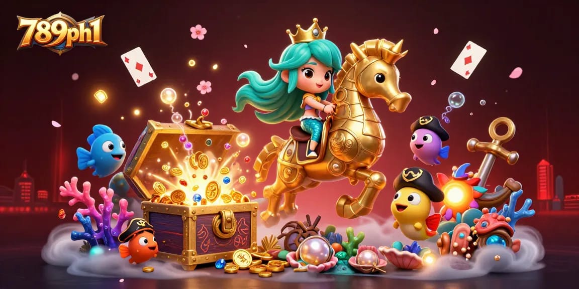 Engage with 789ph1's vibrant 3D mermaid-themed casino adventure featuring treasure chests and lively characters.