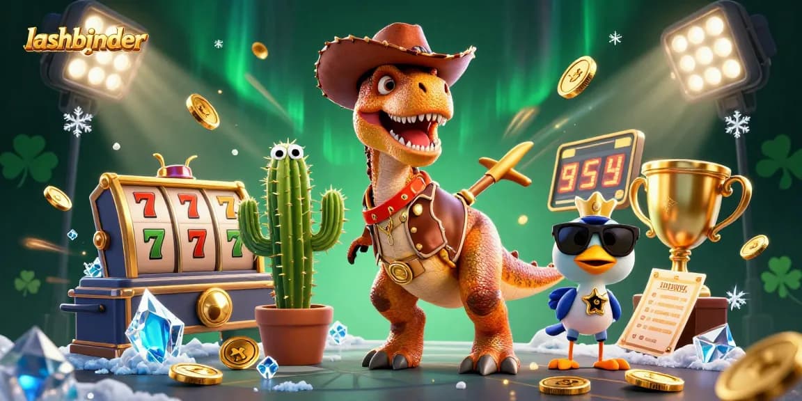Experience thrilling action with lashbinder's vibrant casino scene featuring dynamic T-Rex and companions.