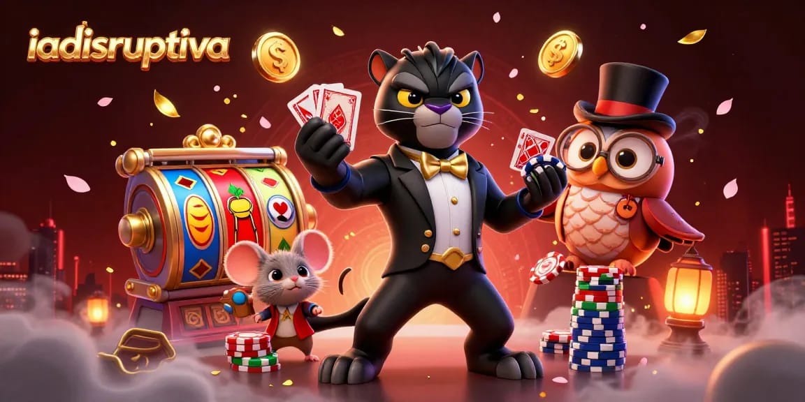 Gambar slot gacor malam ini di iadisruptiva dengan panther dan karakter lain menangani kartu.