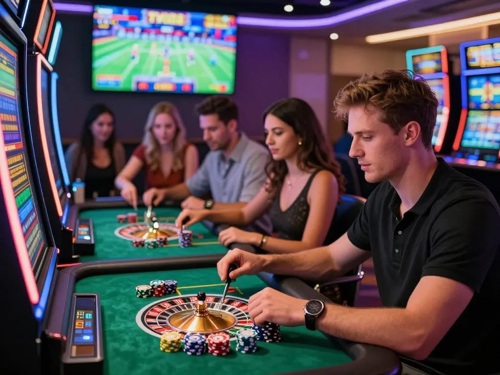 Exciting online gambling experience at TV88 casino with diverse players engaged in various games.