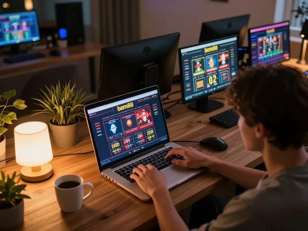 Engage with the bem88 casino interface while enjoying a cozy online gaming setup
