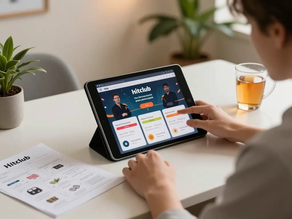 Tải hitclub with engaging tablet display in a cozy home gaming setup, emphasizing responsible play