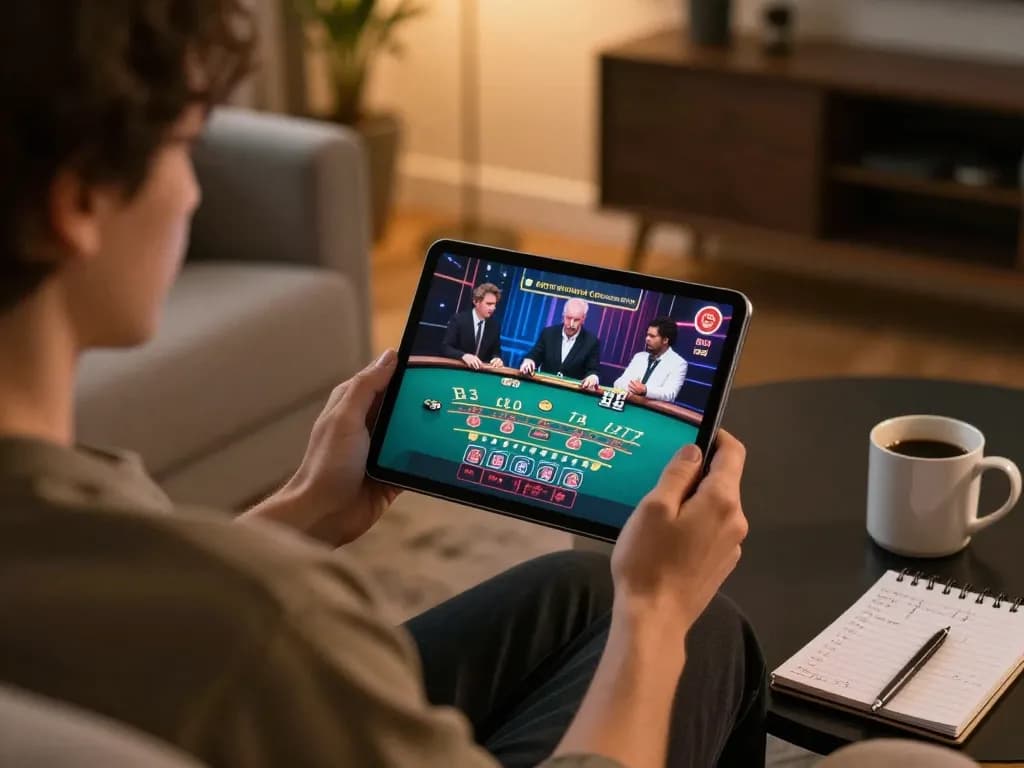 Engaging in live dealer blackjack with SKY88 com in a cozy home setting, showcasing responsible gaming.