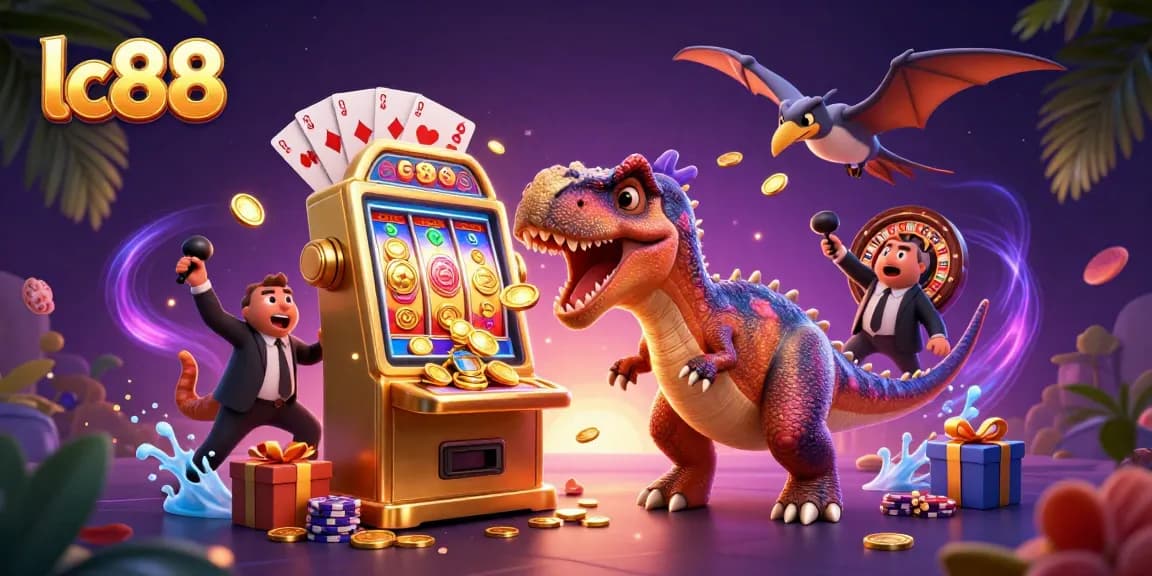 lc88 engages players with a pachycephalosaurus celebrating a jackpot win at a casino