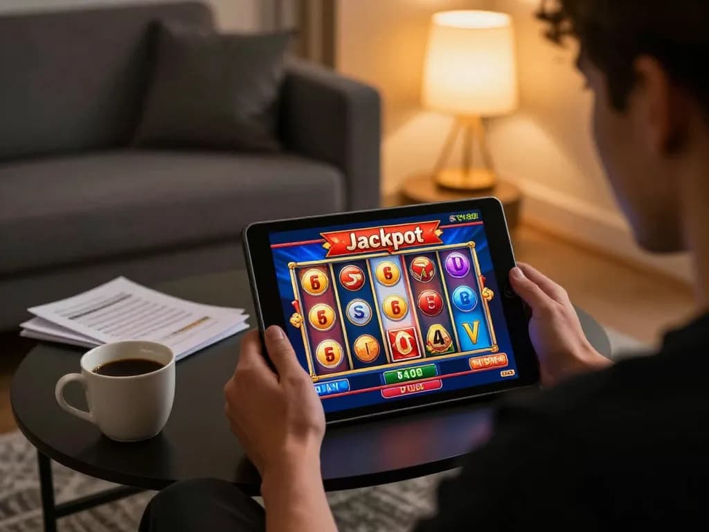 Players enjoying thrilling slot games at VU88 on tablet in a cozy home setting.