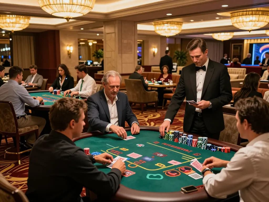 Players enjoying blackjack at 3BET casino with vibrant atmosphere and professional dealers