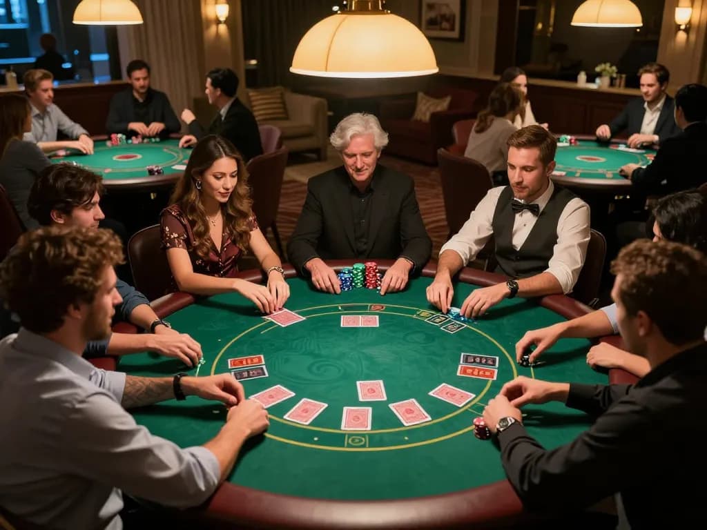 Players engaging in a lively poker game at CM88, showcasing strategic moves and camaraderie.