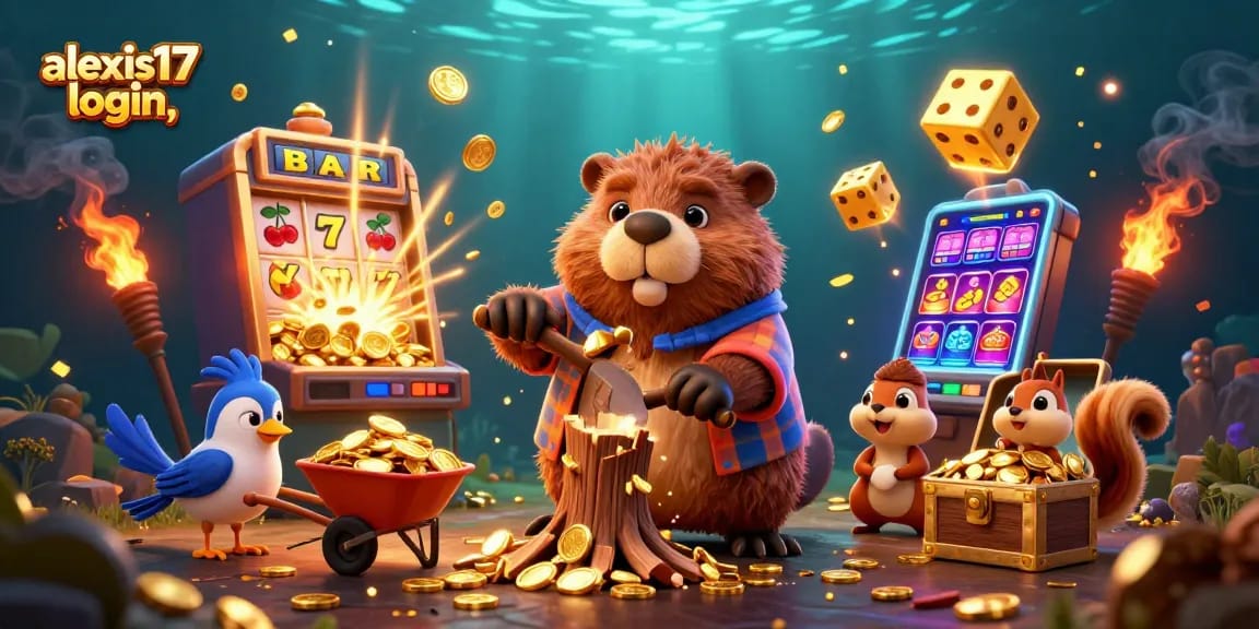 Memperoleh uang dari permainan slot melalui alexis17 login, menampilkan karakter kartun berinteraksi kaya akan detail.
