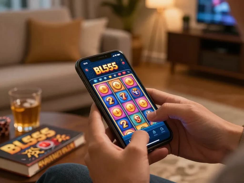 Engaging Bl555 mobile gaming experience with spinning slots displayed on smartphone