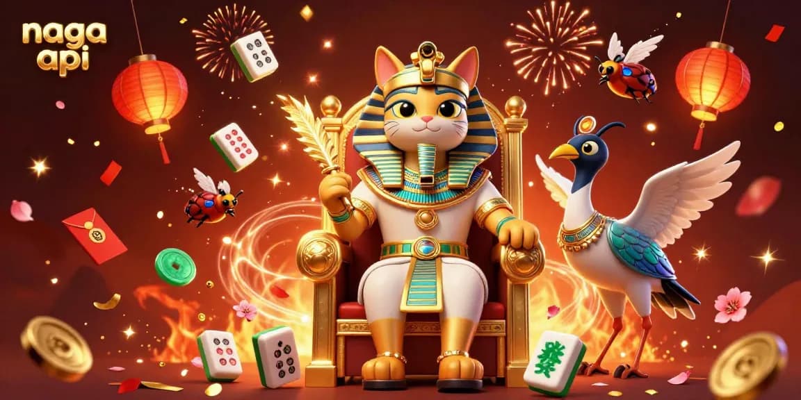 Engage with the exciting world of naga api through a vibrant casino-themed 3D scene, celebrating gaming.