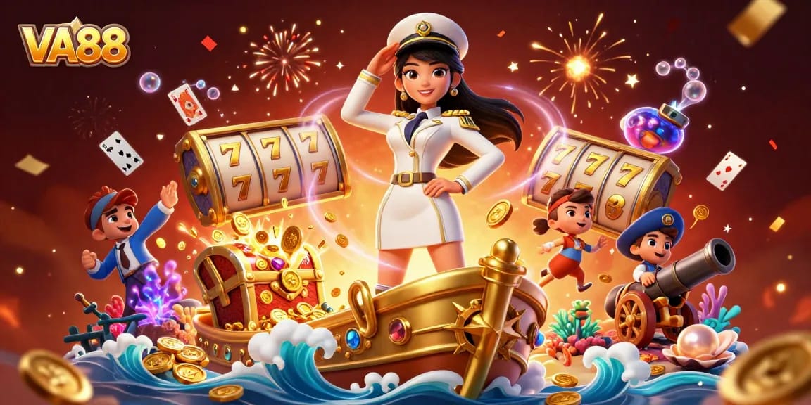 Engage with VA88's thrilling slot experience amidst a dazzling casino backdrop.