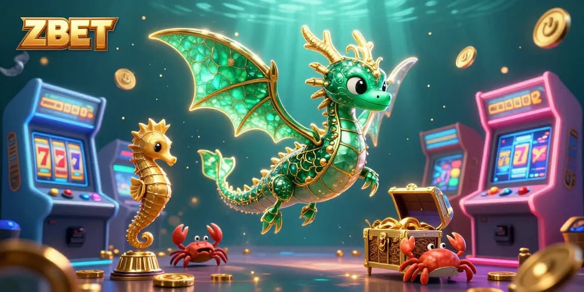 ZBET captures thrilling underwater slots with a royal sea dragon and vibrant game elements