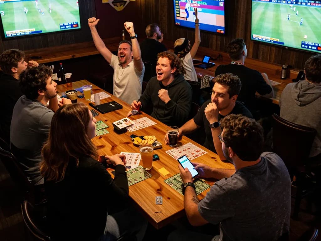 Tỷ lệ kèo nhà cái hôm nay showcased through patrons actively placing bets during a lively sports event.