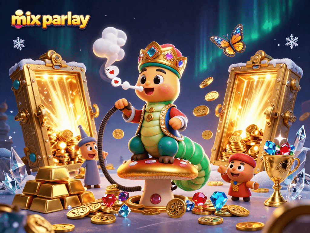 Engage in mix parlay betting with an enchanting 3D scene featuring rich gems and golden treasures.