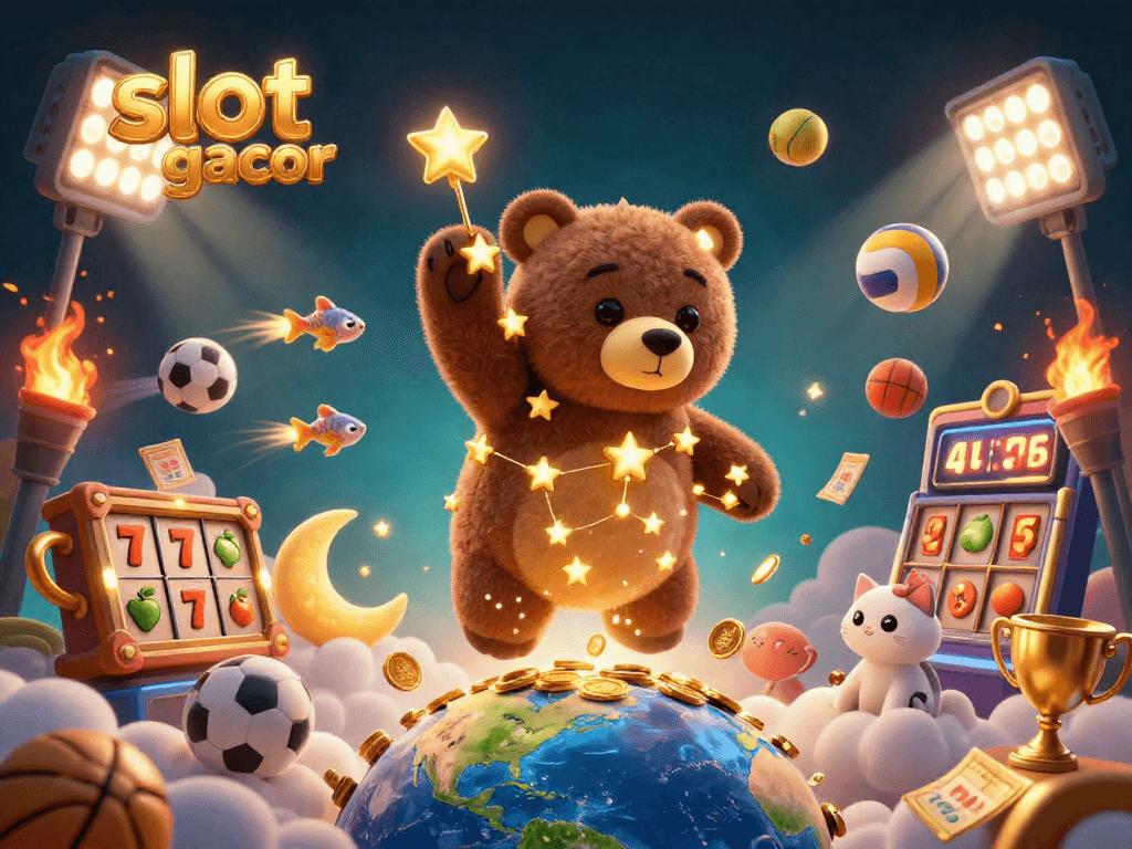 Experience the excitement of slot gacor with a constellation bear, golden coins, and dynamic game elements.
