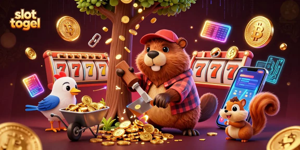 Experience thrilling action with slot togel games in this vibrant 3D scene filled with characters and winning symbols.