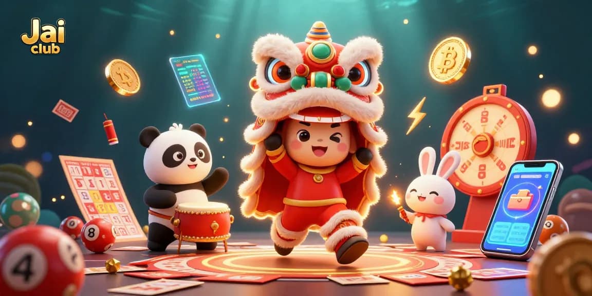 Win exciting rewards on Jai club while enjoying fun lottery games and vibrant characters in this engaging illustration.