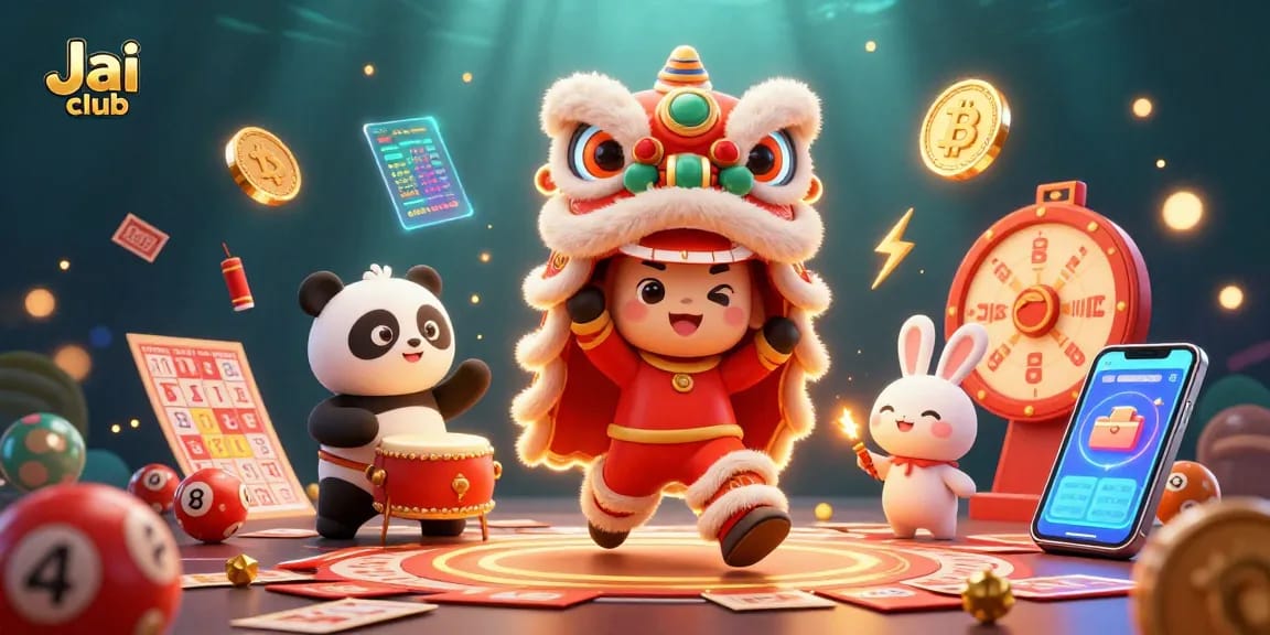 Win exciting rewards on Jai club while enjoying fun lottery games and vibrant characters in this engaging illustration.