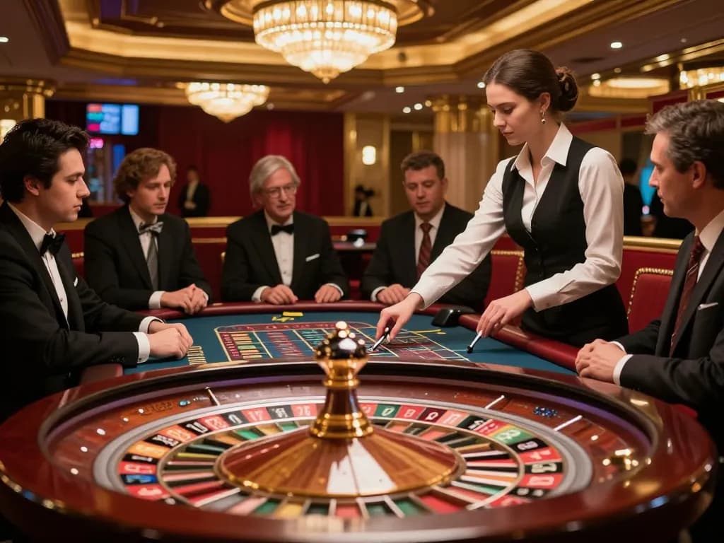 gg88 players engaged in a thrilling roulette game, focusing intently on the spinning wheel
