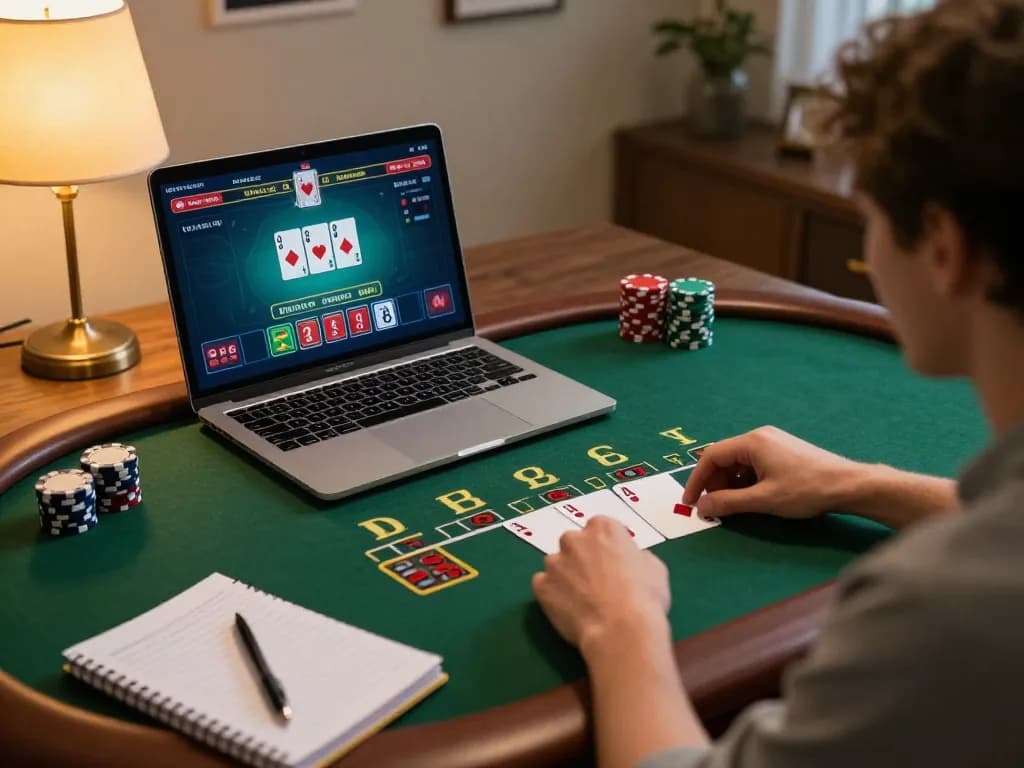 Engaged player enjoys TR88 live dealer blackjack at home, highlighting responsible online gaming