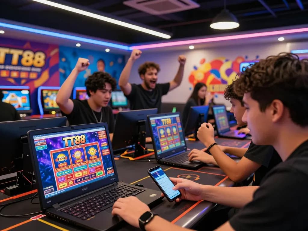 Players enjoying TT88 online betting activities in a vibrant virtual casino environment.