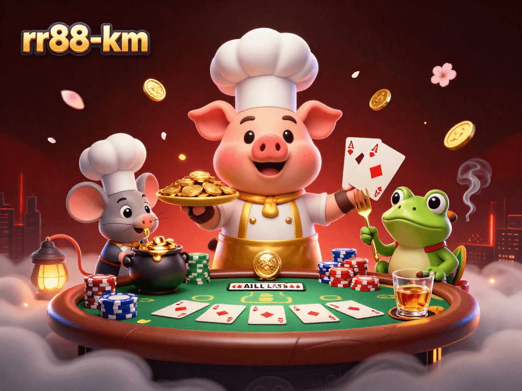 Engage with rr88-km by enjoying gold coins served in a dynamic poker scene featuring vibrant characters.