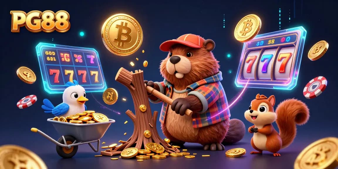 Experience thrilling wins at PG88 with a vibrant casino scene featuring animated characters and dynamic gaming elements.