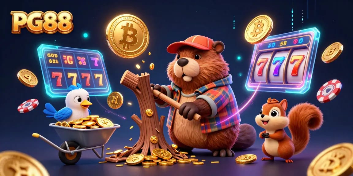 Experience thrilling wins at PG88 with a vibrant casino scene featuring animated characters and dynamic gaming elements.
