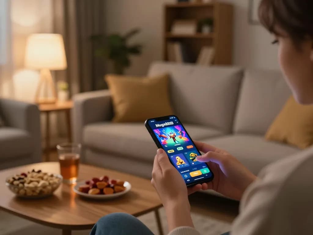 Download Mega888 APK for Android while enjoying casual home gaming experience with friends and snacks.
