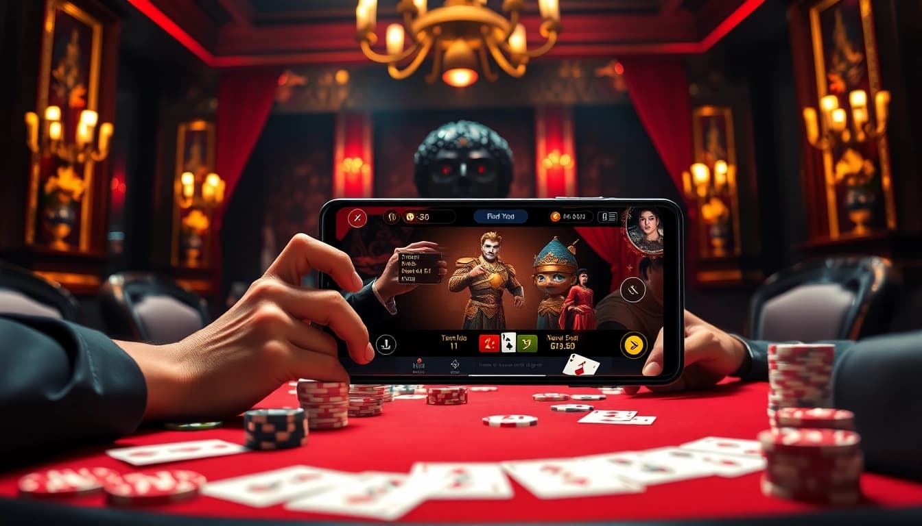 Tài xỉu md5 online gaming scene with players focusing on gameplay and vibrant casino decor.