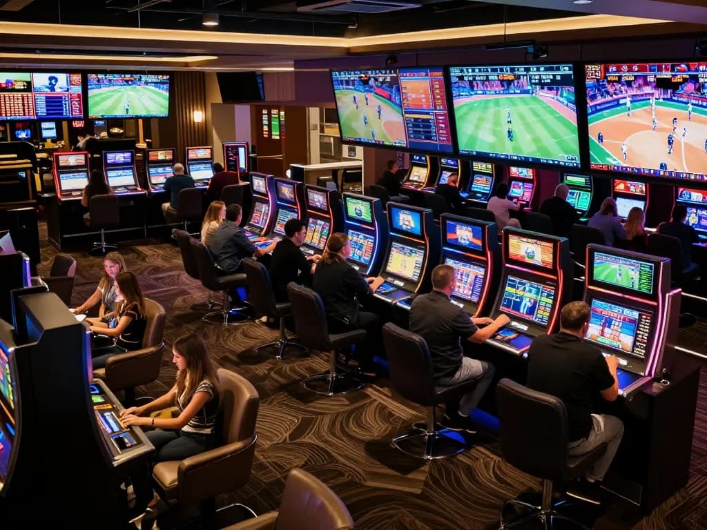 Patrons enjoying a thrilling sports betting experience at Lc 88, placing wagers on live games.