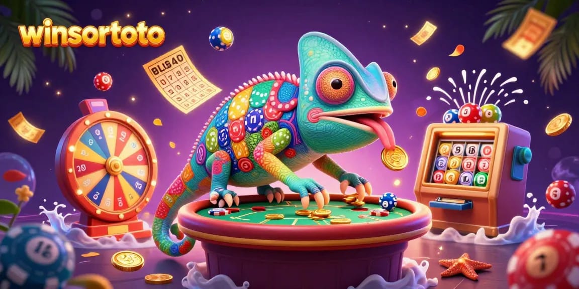 Experience the vibrant casino world with winsortoto featuring a chameleon owner and dynamic lottery elements.
