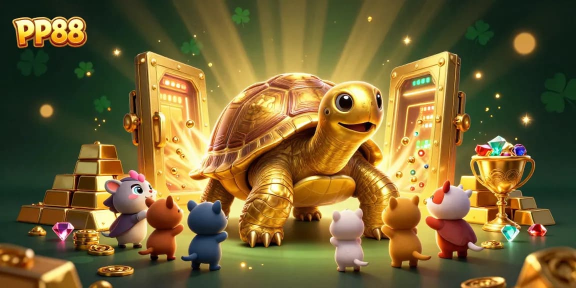 Engage with PP88's thrilling casino games featuring golden tortoise and exciting treasures.