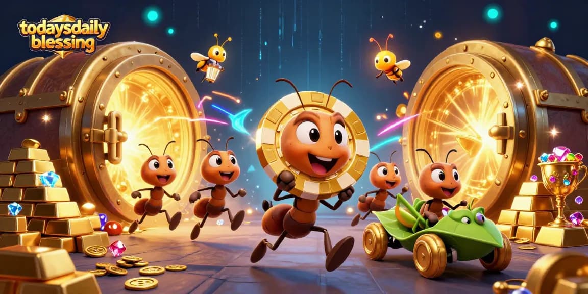 Experience thrilling slots with todaysdailyblessing in a vibrant casino heist illustration.