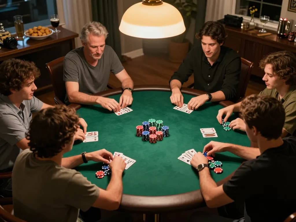 Players engaging in a thrilling poker game at home, showcasing strategic moves and camaraderie at gi88.