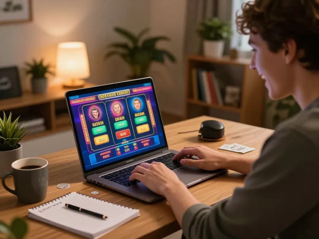 Player engaging in online casino gaming on Oxbet, showcasing excitement and strategy in a cozy home setting