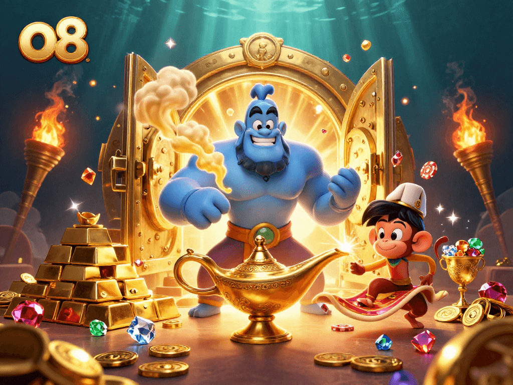 Experience thrilling wins at o8 with a dynamic 3D casino scene of magic, treasures, and excitement.
