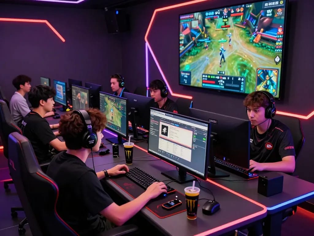 Gamers engaged in esports betting at GG88, showcasing excitement and modern gaming technology.