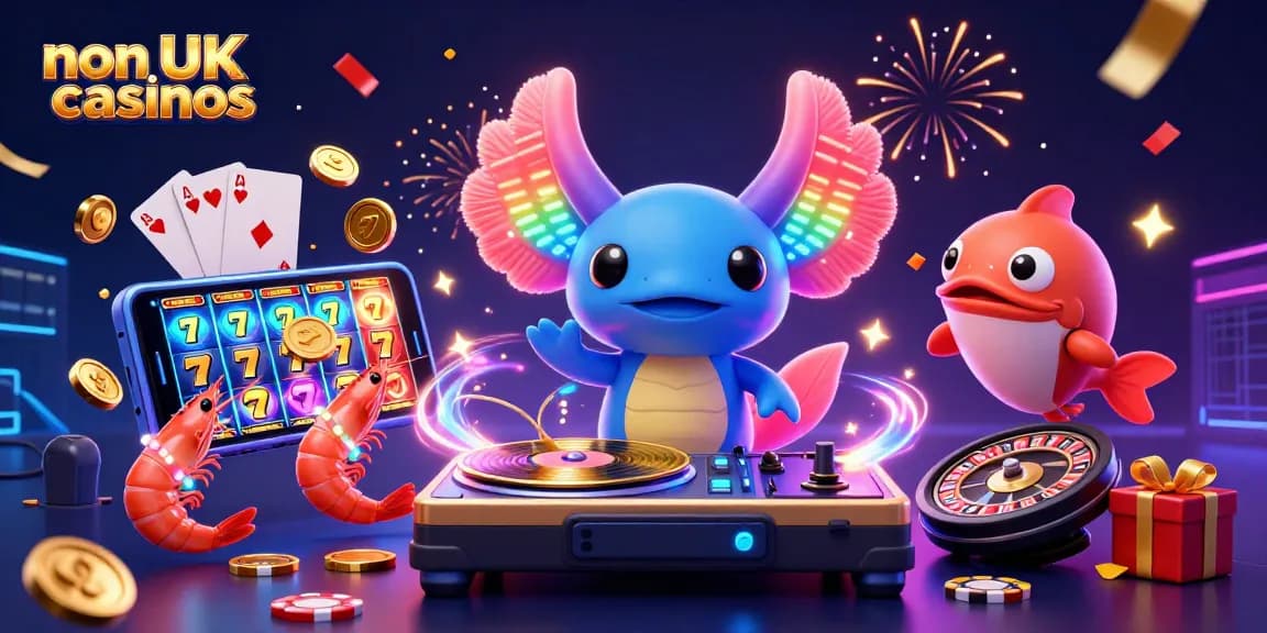 Experience the excitement of non UK casinos with this lively underwater DJ scene featuring vibrant characters and games.