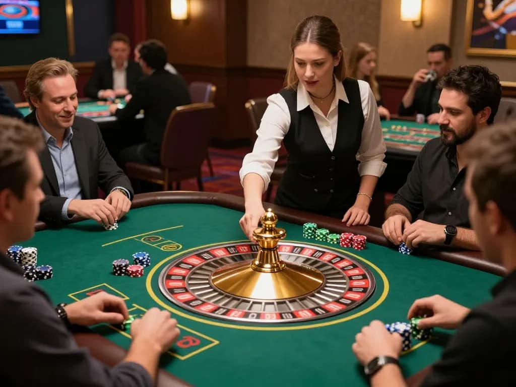 Engaged players placing bets at five88's live dealer roulette table, capturing the excitement of casino gaming.