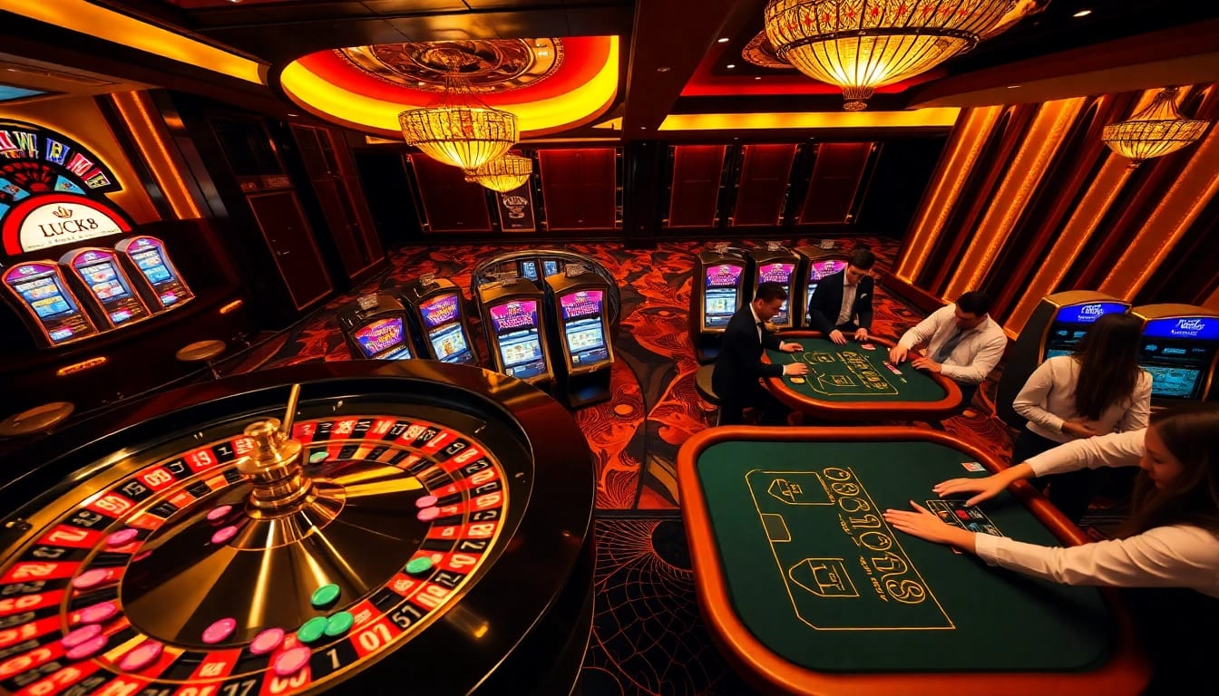 Players engage in high-stakes gaming action at LUCK8's luxurious casino tables.