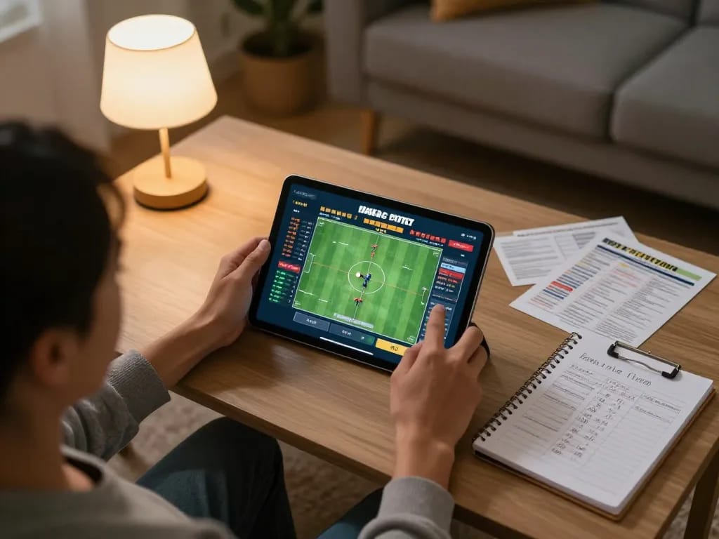Bet on vk88 with a person analyzing odds and strategies on a tablet in a cozy home.