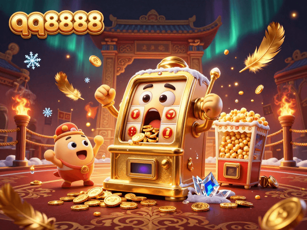 Experience euphoric wins at qq8888 as the golden slot machine hits the jackpot with coins pouring everywhere.