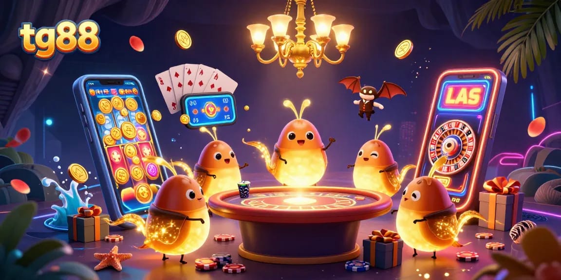 Experience thrilling gaming at tg88, illuminated by glowing glowworms in a vibrant cave casino setting.
