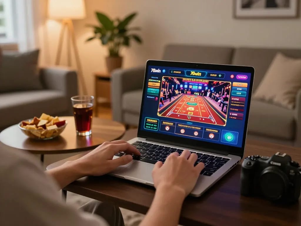 Engaging in live casino games on 78win's platform with a cozy home atmosphere