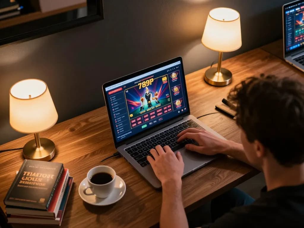 Engaging in 789P online casino gaming from a cozy home setup with strategic notes
