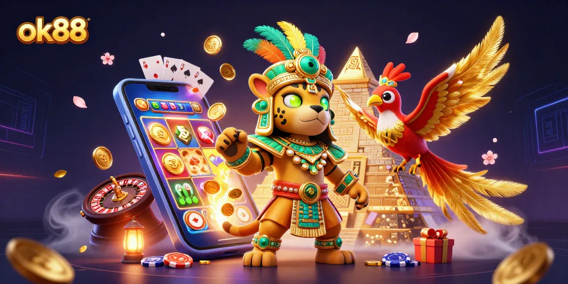 Try your luck with ok88 for thrilling casino excitement, featuring vibrant 3D elements and characters.